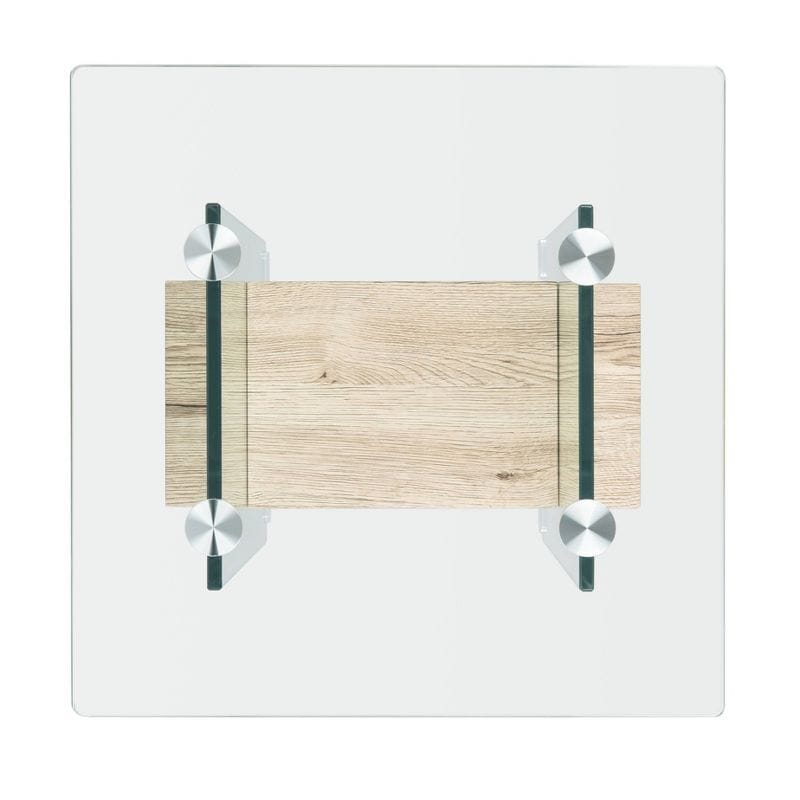 20" Glass End Table with Natural Faux Wood Shelf