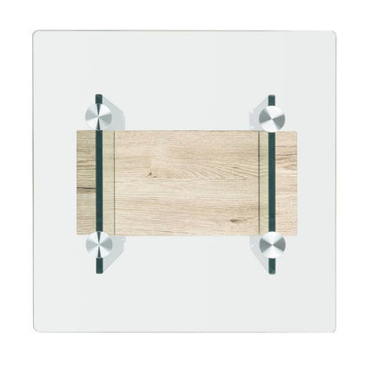 20" Glass End Table with Natural Faux Wood Shelf