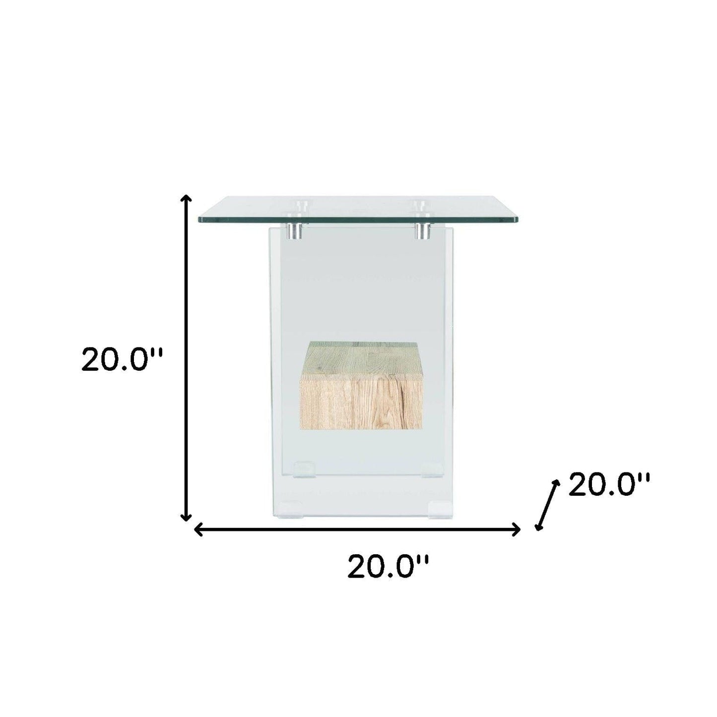 20" Glass End Table with Natural Faux Wood Shelf