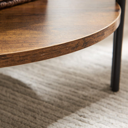 20" Glass Metal and Rustic Brown Two Tier End Table