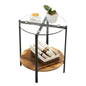 20" Glass Metal and Rustic Brown Two Tier End Table