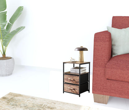 16" Brown Black Rustic Manufactured Wood End Table with Drawers