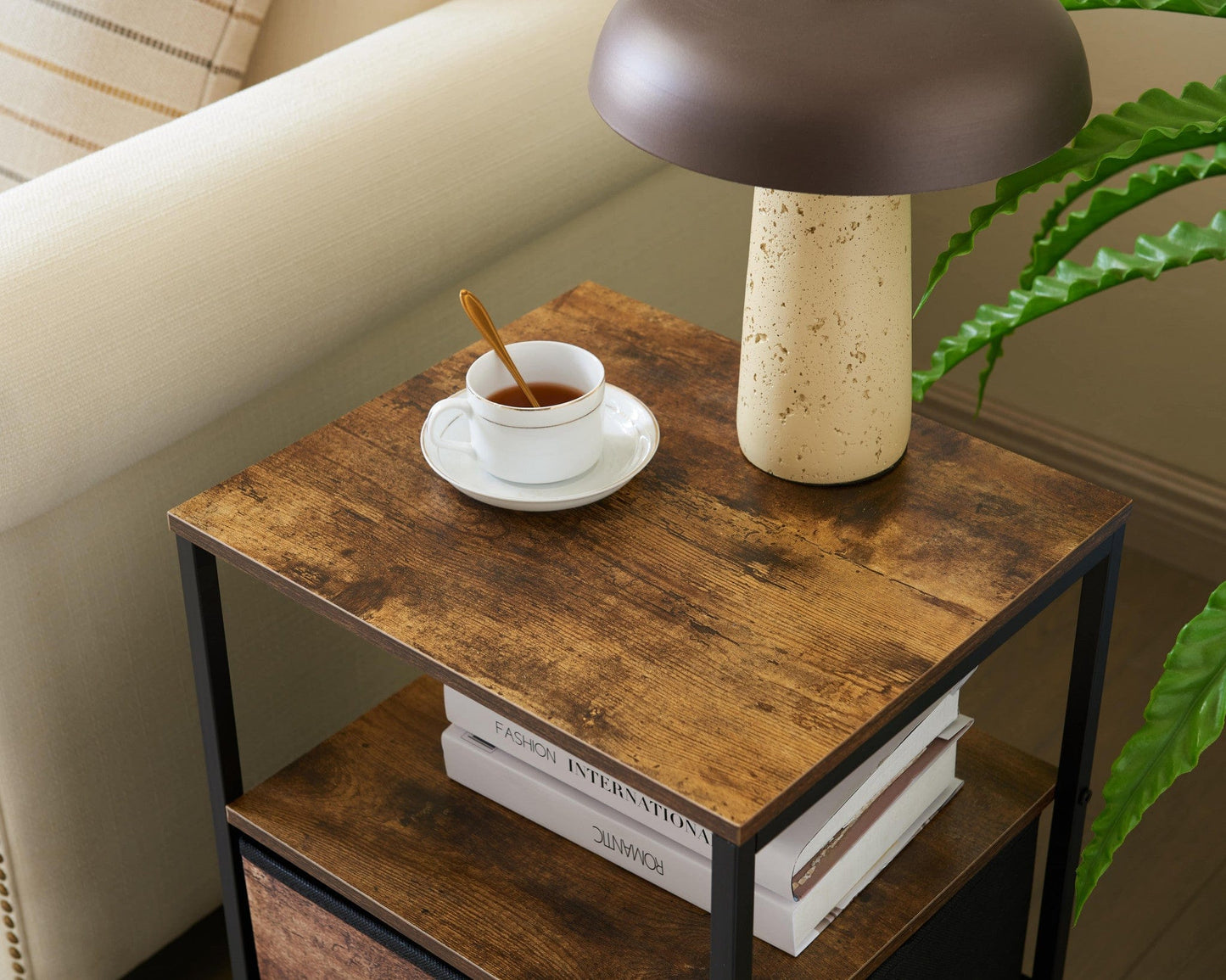 16" Brown Black Rustic Manufactured Wood End Table with Drawers
