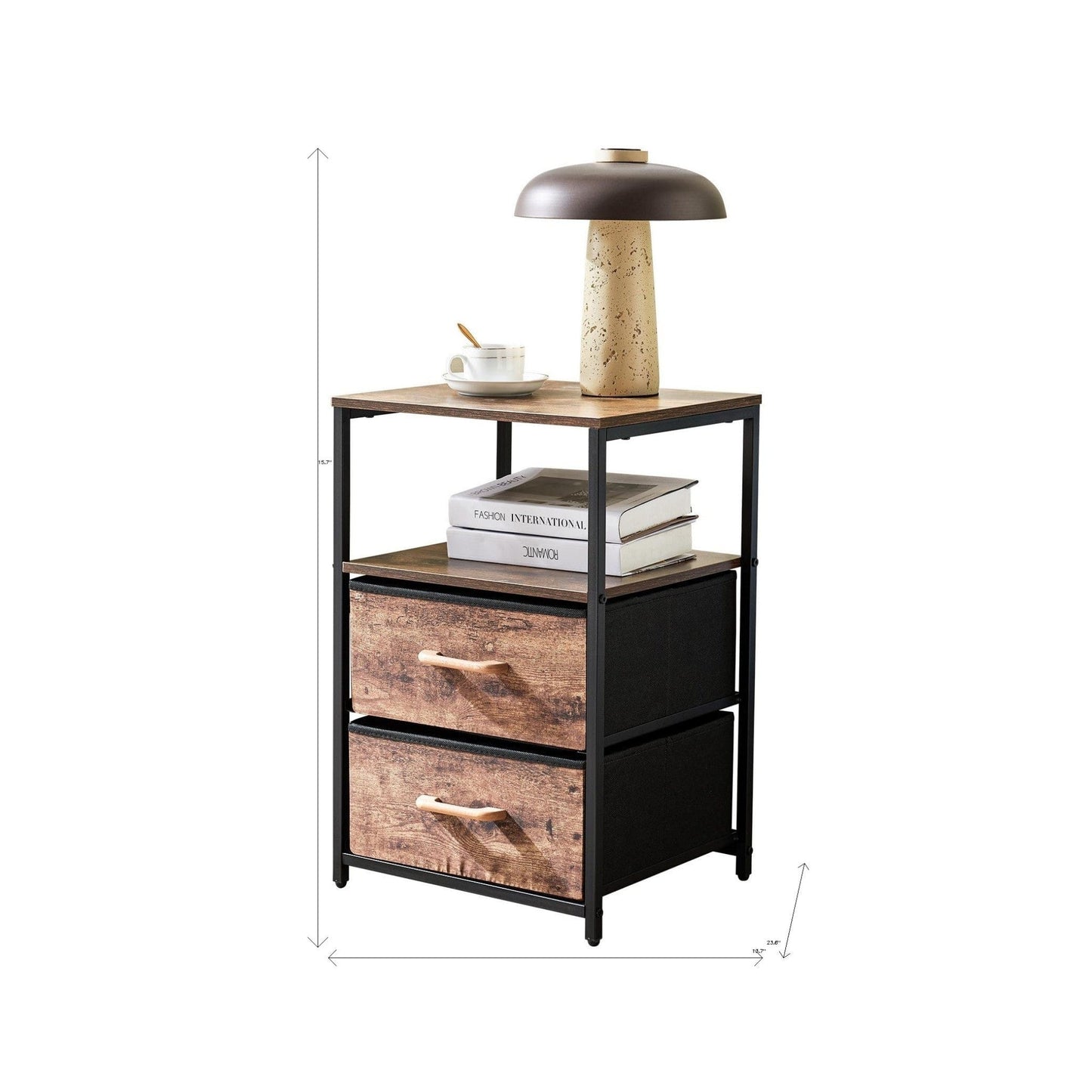 16" Brown Black Rustic Manufactured Wood End Table with Drawers