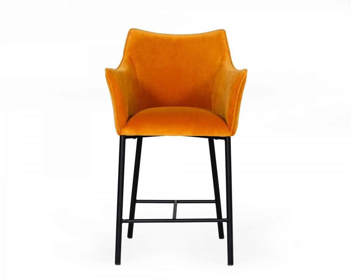 38" Yellow And Black Iron Low Back Counter Height Bar Chair With Footrest