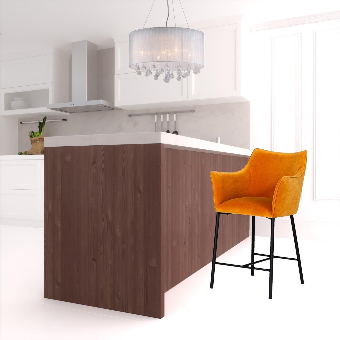 38" Yellow And Black Iron Low Back Counter Height Bar Chair With Footrest