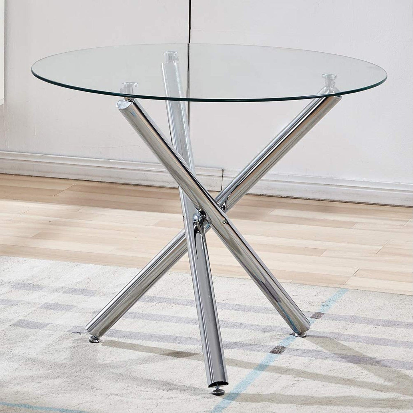 36" Silver And Glass Round Tripod Base Coffee Table