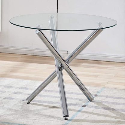 36" Silver And Glass Round Tripod Base Coffee Table