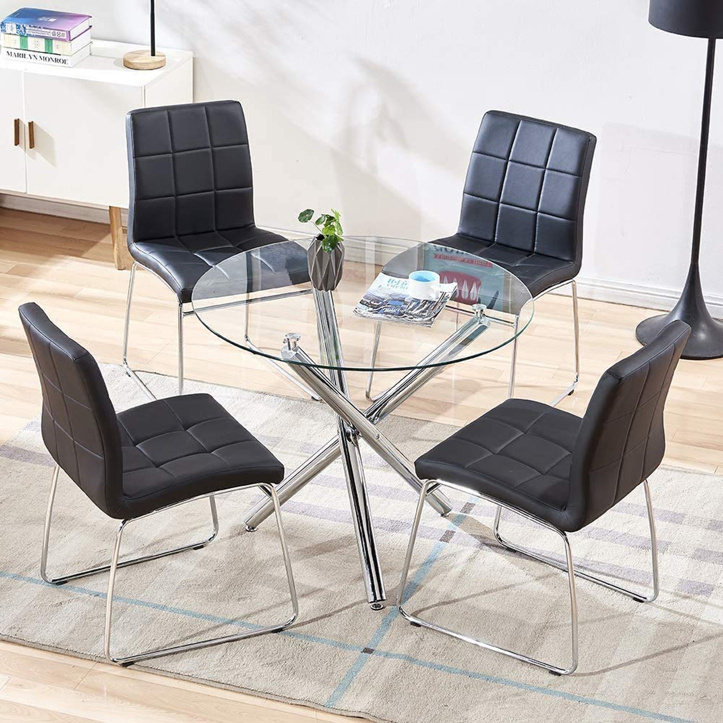 36" Silver And Glass Round Tripod Base Coffee Table