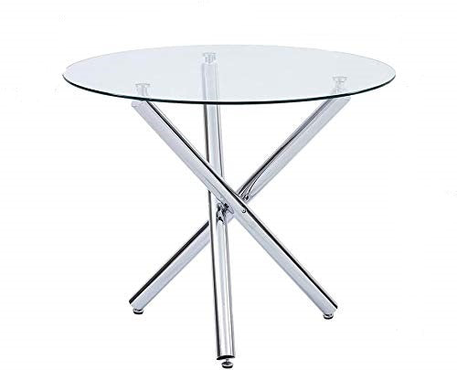 36" Silver And Glass Round Tripod Base Coffee Table