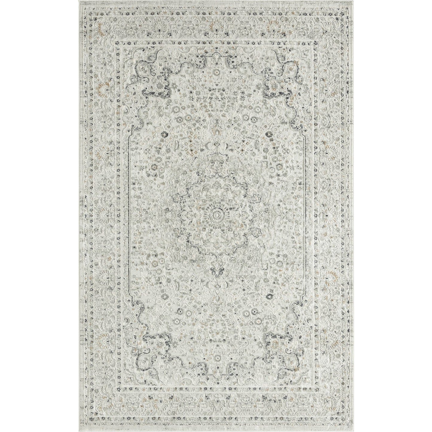 2' X 3' Ivory Gray And Taupe Floral Stain Resistant Area Rug