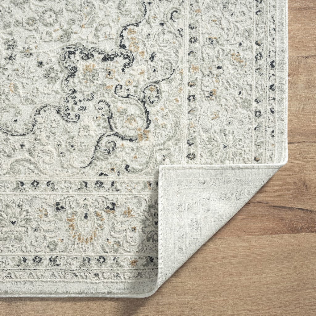 2' X 3' Ivory Gray And Taupe Floral Stain Resistant Area Rug