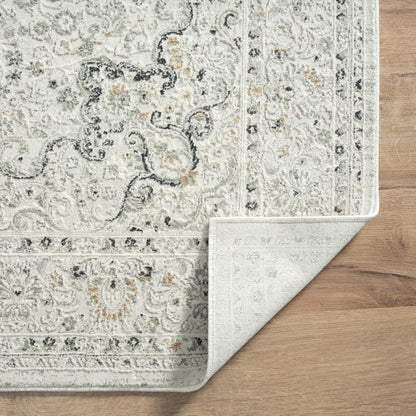 2' X 3' Ivory Gray And Taupe Floral Stain Resistant Area Rug