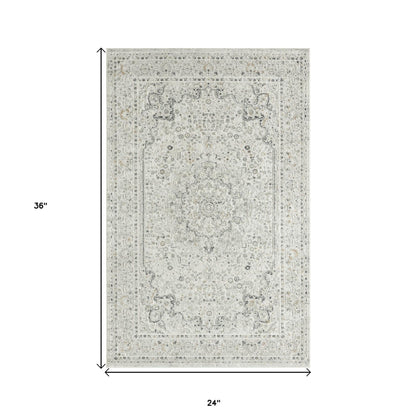 2' X 3' Ivory Gray And Taupe Floral Stain Resistant Area Rug