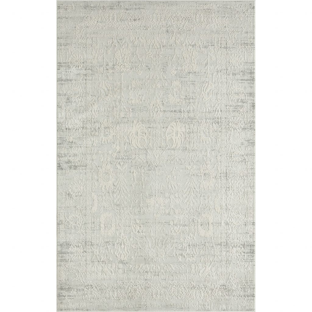 2' X 3' Ivory And Gray Floral Stain Resistant Area Rug