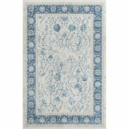2' X 3' Blue Gray And Ivory Floral Stain Resistant Area Rug