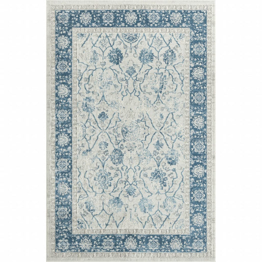 2' X 3' Blue Gray And Ivory Floral Stain Resistant Area Rug