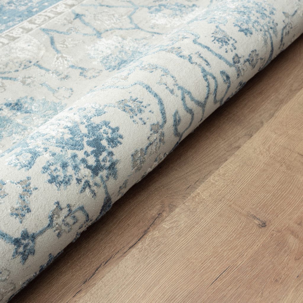 2' X 3' Blue Gray And Ivory Floral Stain Resistant Area Rug