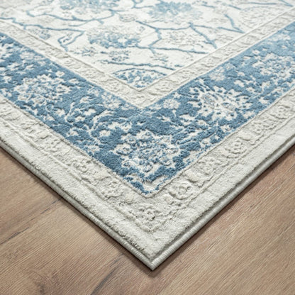 2' X 3' Blue Gray And Ivory Floral Stain Resistant Area Rug