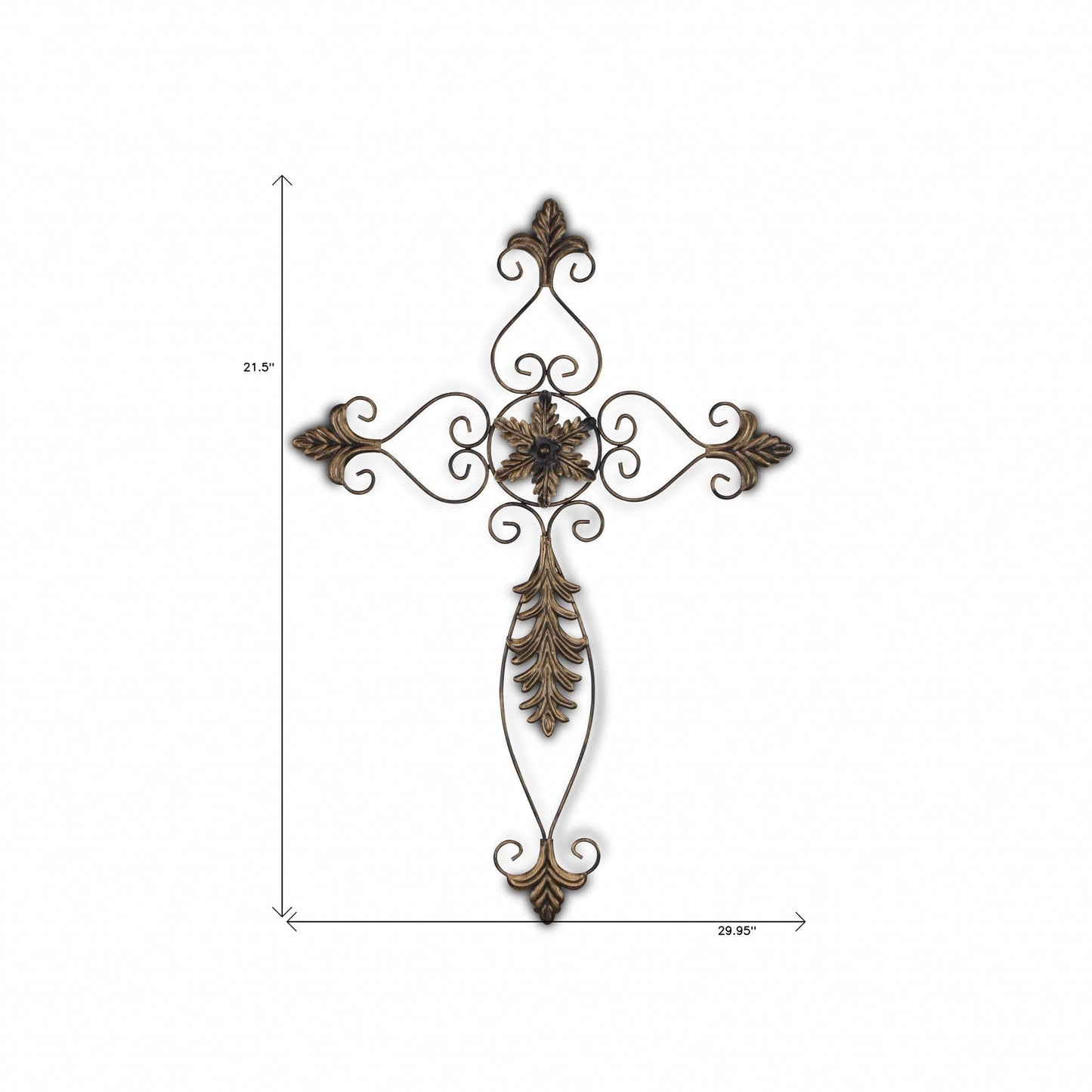 Rustic Burnished Golden Brown Metal Scroll Hanging Wall Cross