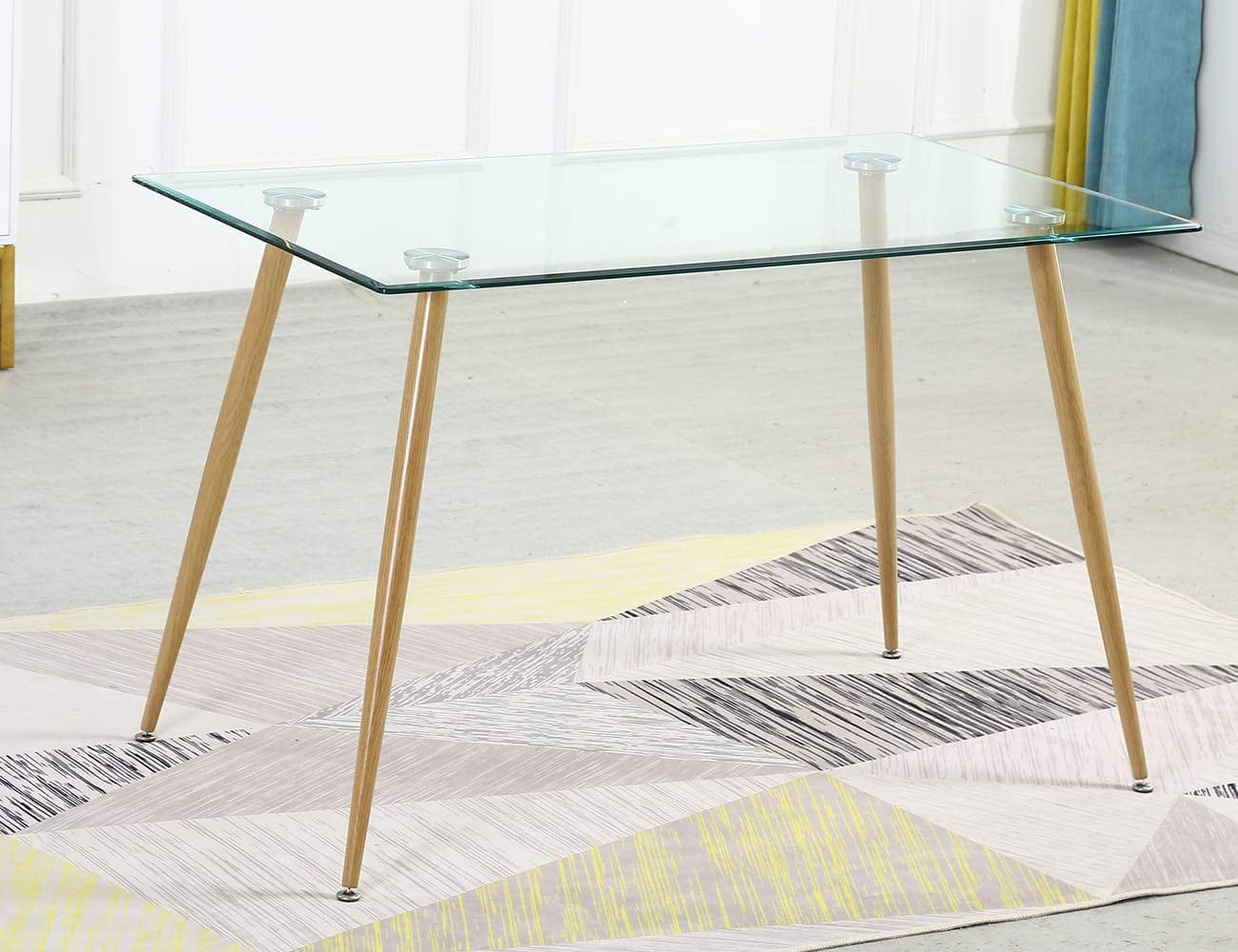 28" Clear And Gold Rectangular Glass Dining Table