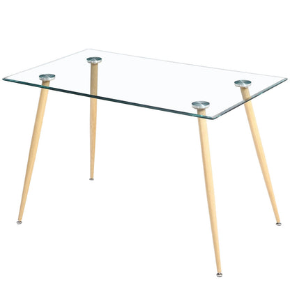 28" Clear And Gold Rectangular Glass Dining Table