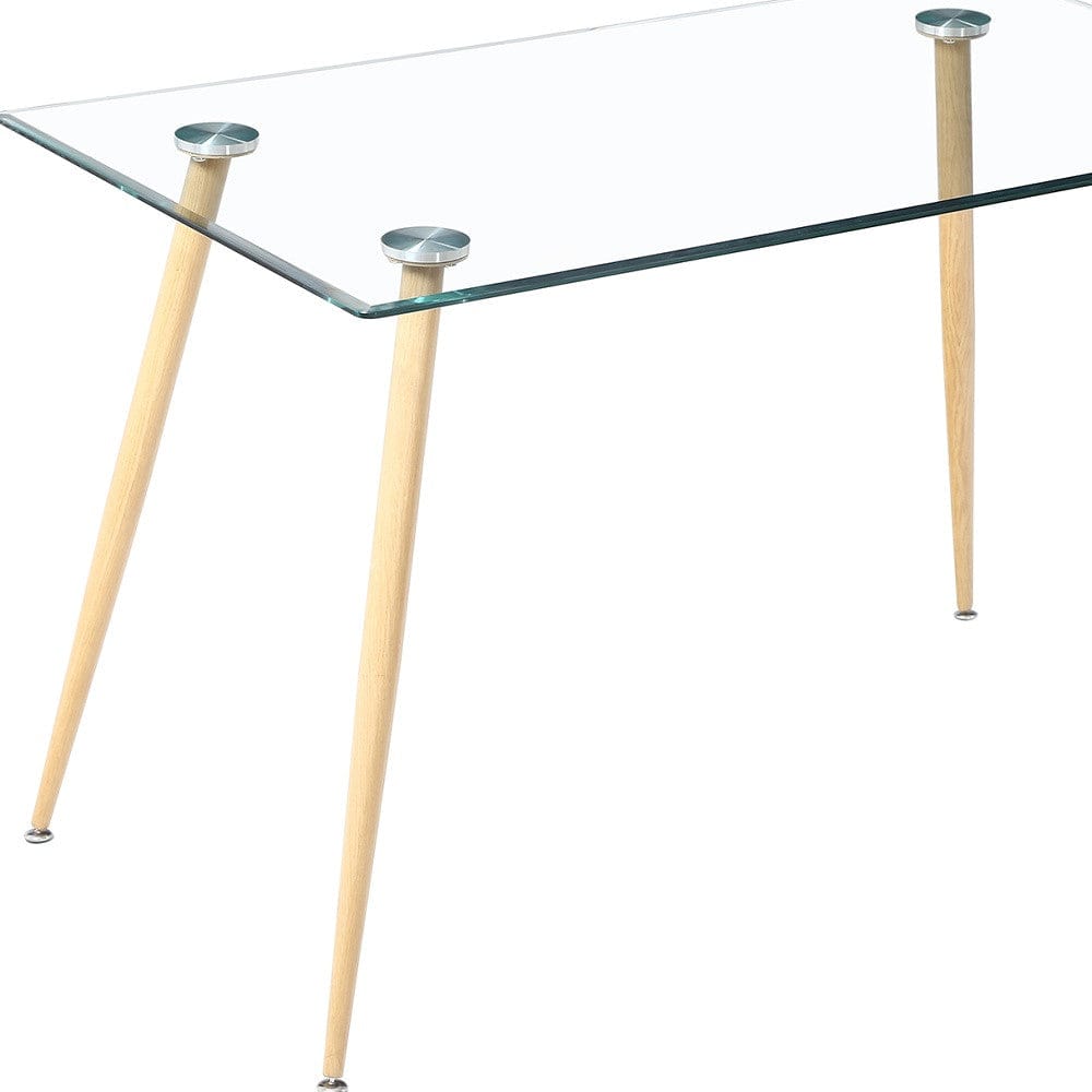 28" Clear And Gold Rectangular Glass Dining Table