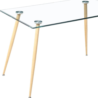 28" Clear And Gold Rectangular Glass Dining Table