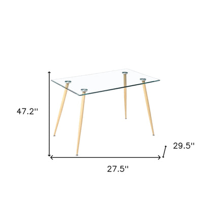 28" Clear And Gold Rectangular Glass Dining Table