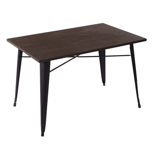 32" Brown And Black Rectangular Solid Wood and Steel Dining Table