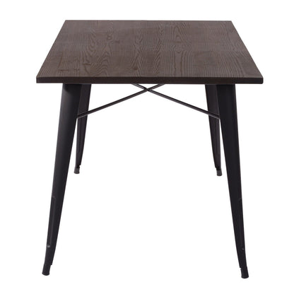 32" Brown And Black Rectangular Solid Wood and Steel Dining Table