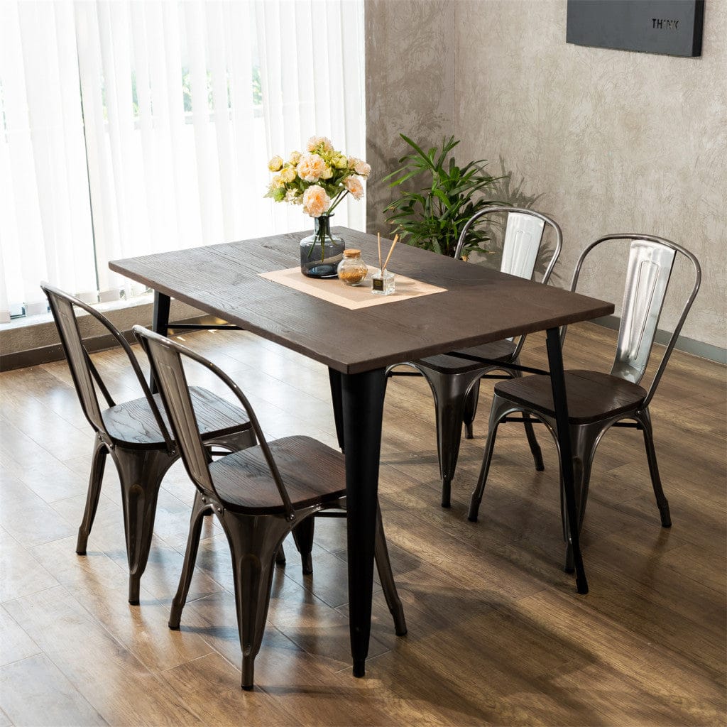 32" Brown And Black Rectangular Solid Wood and Steel Dining Table