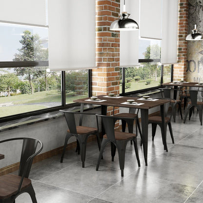 32" Brown And Black Rectangular Solid Wood and Steel Dining Table