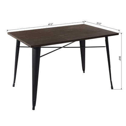 32" Brown And Black Rectangular Solid Wood and Steel Dining Table