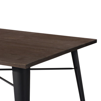 32" Brown And Black Rectangular Solid Wood and Steel Dining Table