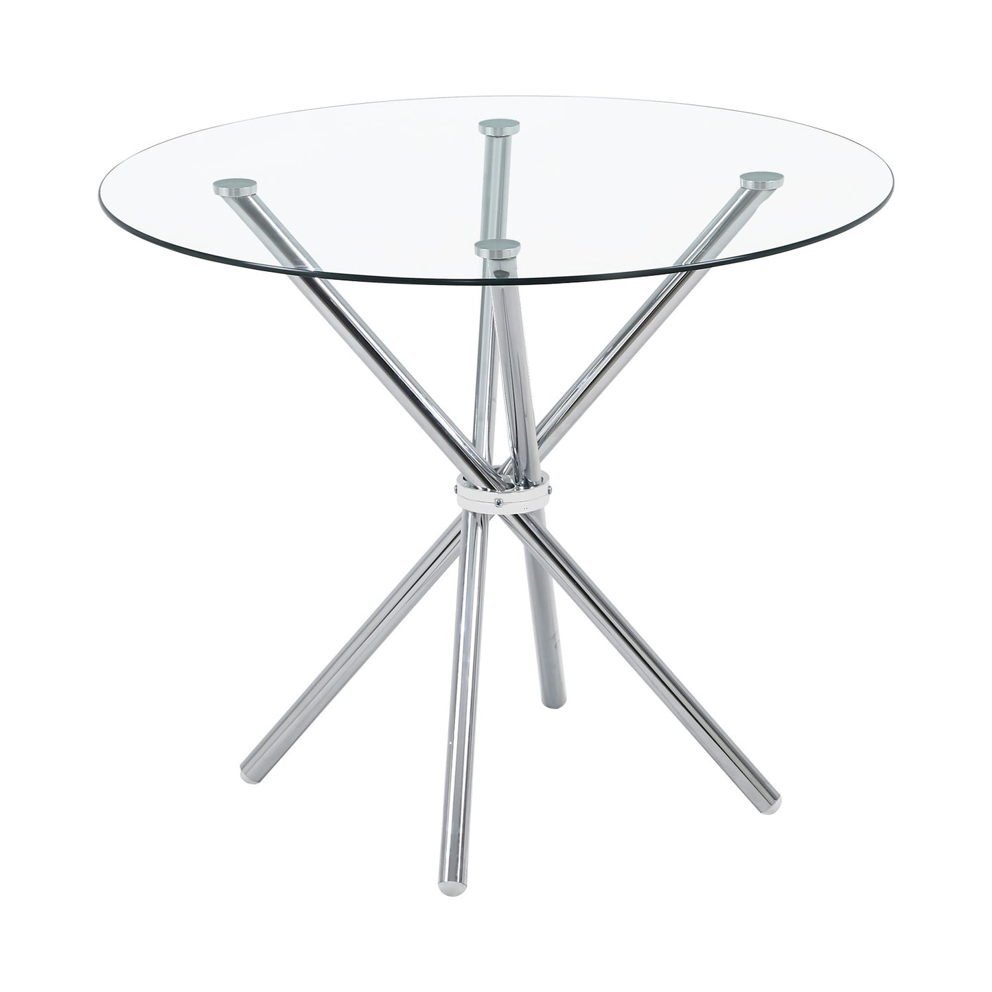 35" Silver and Glass Contemporary Round Coffee Table