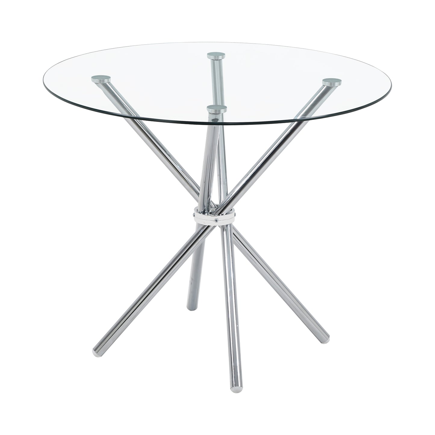 35" Silver and Glass Contemporary Round Coffee Table