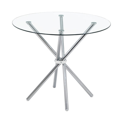 35" Silver and Glass Contemporary Round Coffee Table