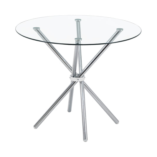 35" Silver and Glass Contemporary Round Coffee Table