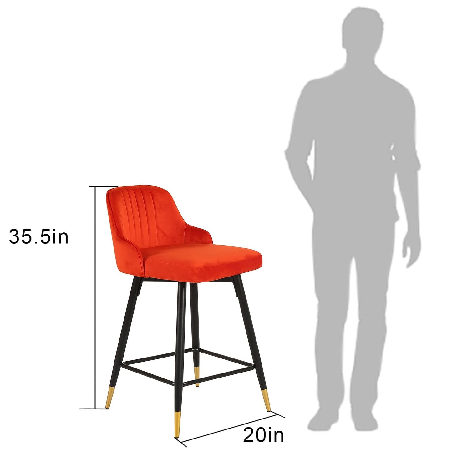 Set Of Two 35" Orange and Black Bar Height Chairs