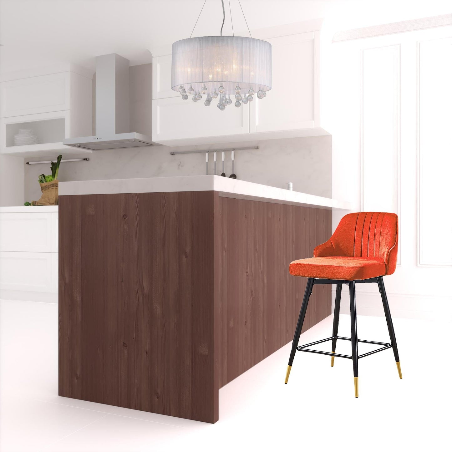 Set Of Two 35" Orange and Black Bar Height Chairs