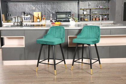 Set Of Two 35" Green and Black Bar Height Chairs