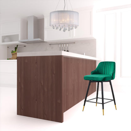 Set Of Two 35" Green and Black Bar Height Chairs