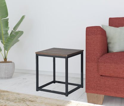 16" Black And Dark Brown Manufactured Wood And Steel Square End Table