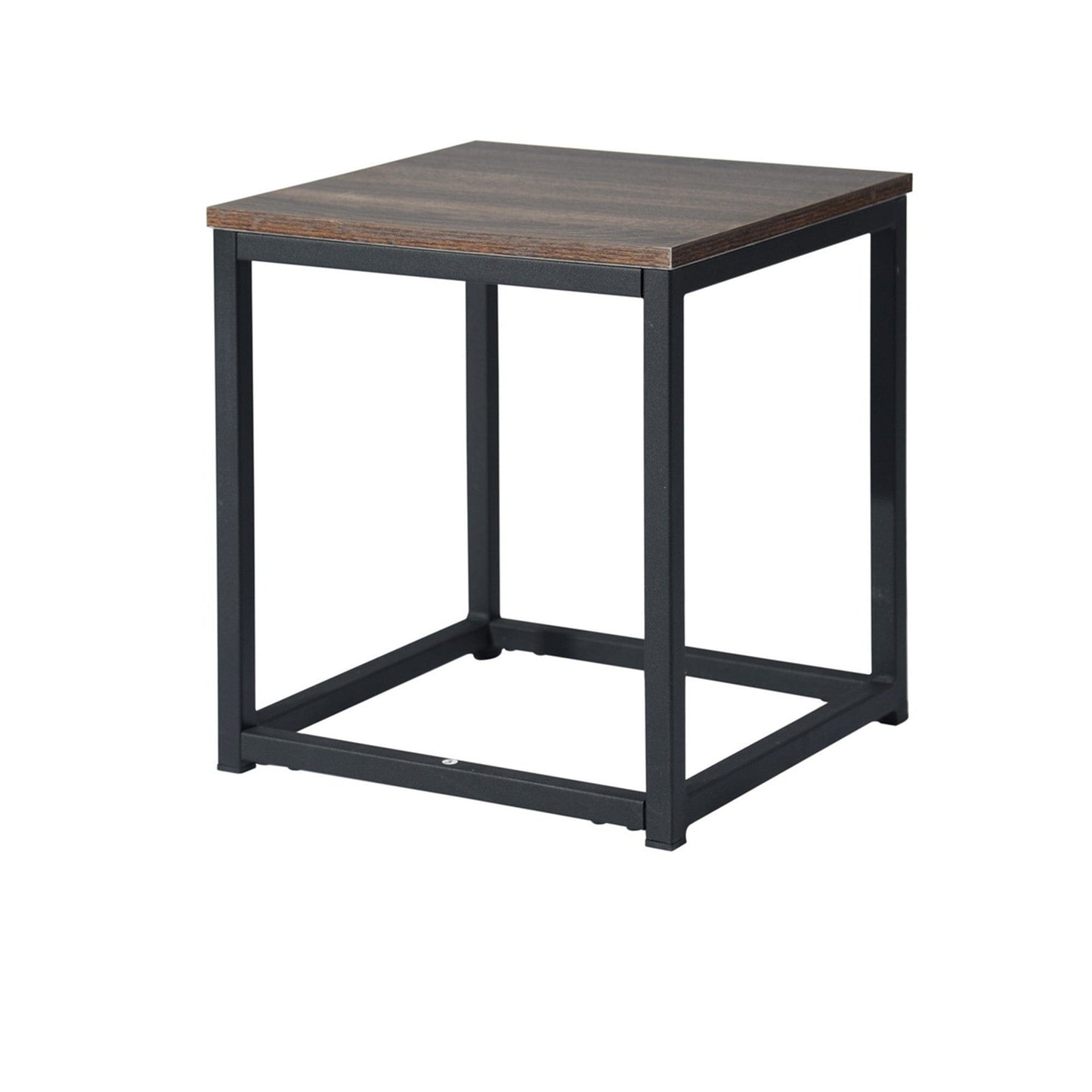16" Black And Dark Brown Manufactured Wood And Steel Square End Table