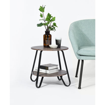 18" Black And Dark Brown Manufactured Wood And Steel Round End Table