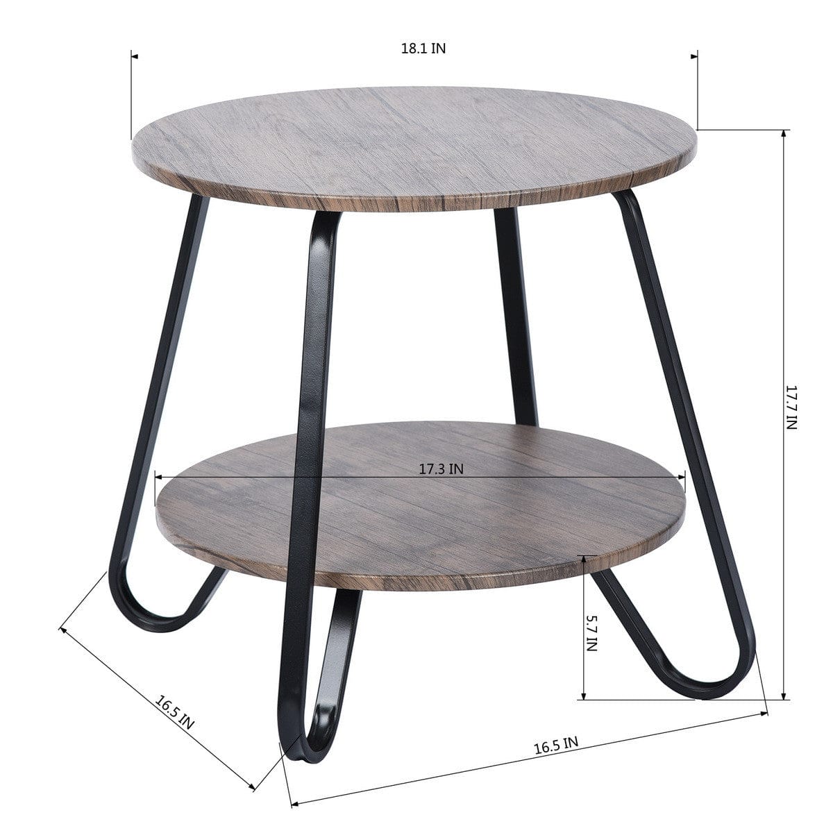 18" Black And Dark Brown Manufactured Wood And Steel Round End Table