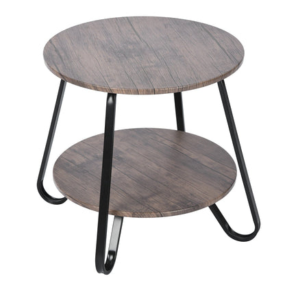 18" Black And Dark Brown Manufactured Wood And Steel Round End Table