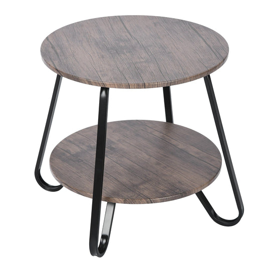 18" Black And Dark Brown Manufactured Wood And Steel Round End Table
