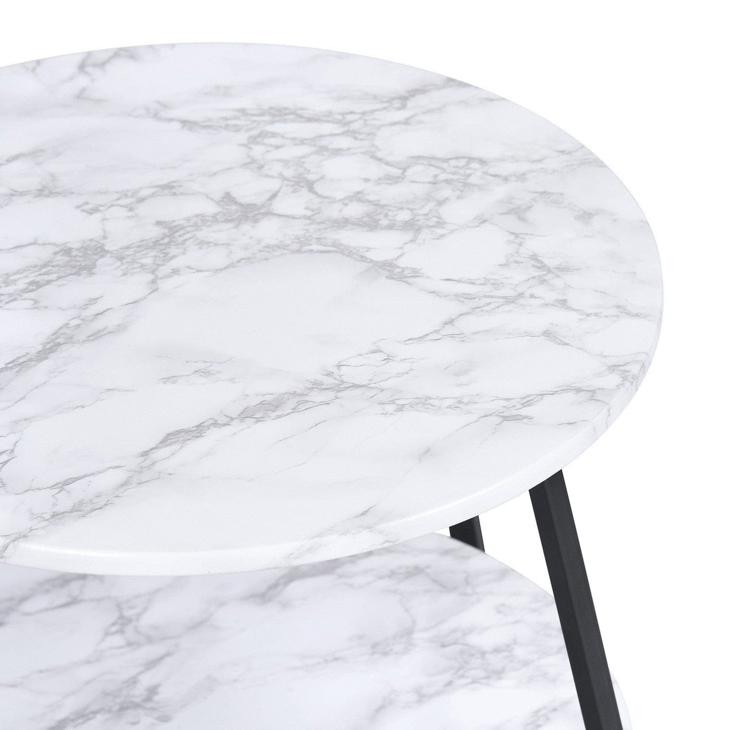 18" Black And Marble White Manufactured Wood And Steel Round End Table